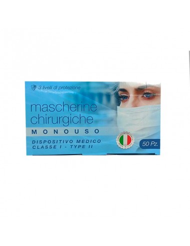 Mascherina chirurgica monouso certificata CE di tipo II - 50 pezzi